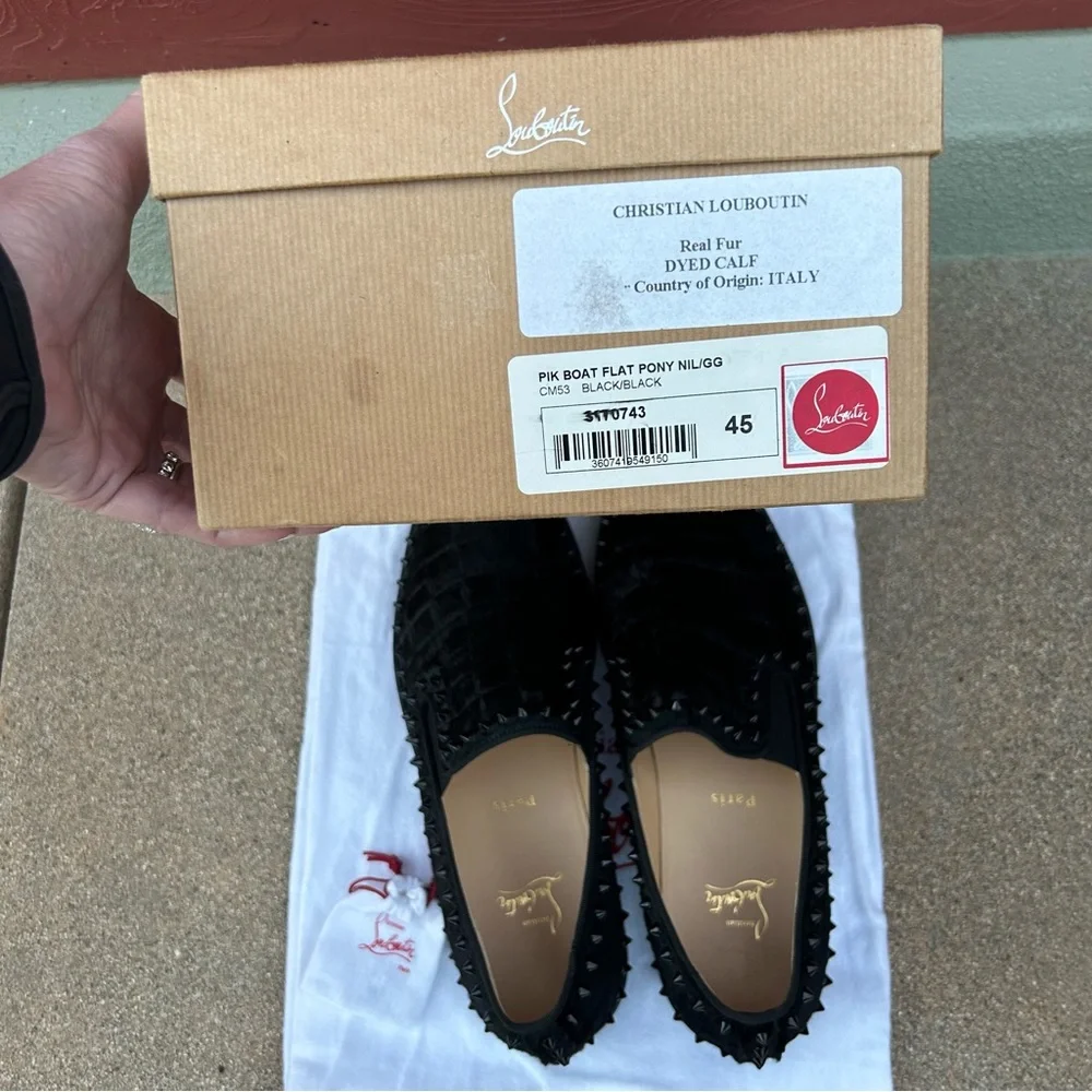 Christian Louboutin Men's Black Studded Slip-On Loafers